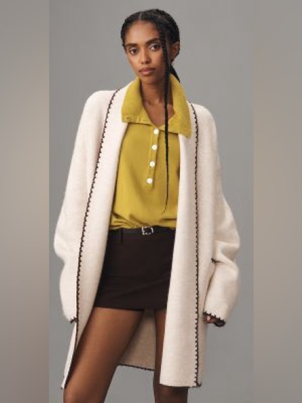 Anthropologie Flat White Mariel Whipstitch Cardigan Sweater One Size